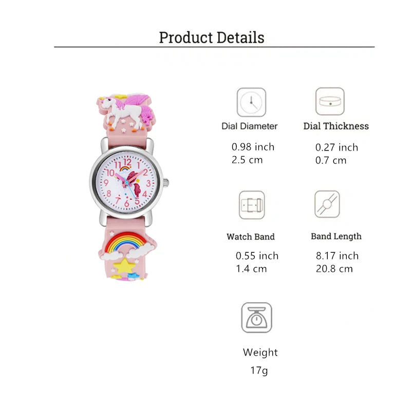 Cute Candy Color Silicone Strap Unicorn Pattern Quartz Childrens Watch