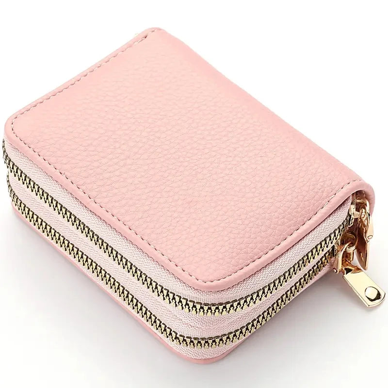 Womens Double Zipper Wallet Short Credit Card Holder Coin Purse