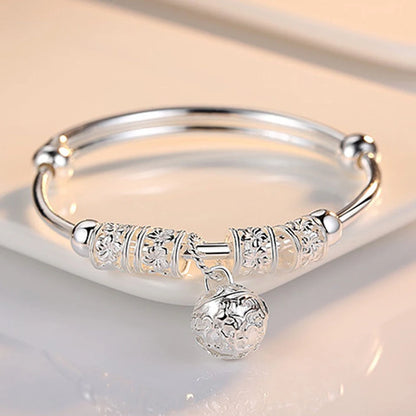 925 Sterling Silver Hollow Bells Ball Bangles Bracelets for Women