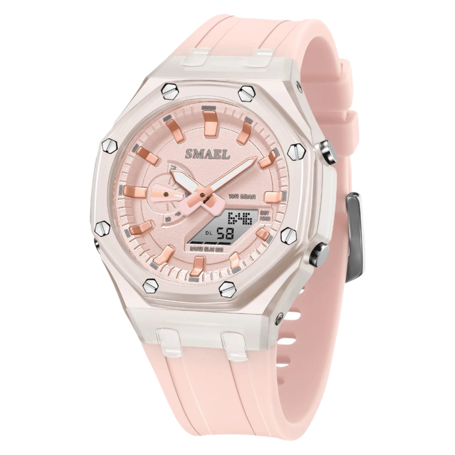 Womens Waterproof Wristwatch Ladies Dual Time Digital LED Light Watch