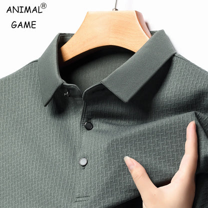 Mens Lop up Hollow Long Sleeved Polo Shirt Breathable T Shirts