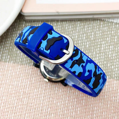 Boys Girls Kids Camouflage Waterproof Silicone Strap Quartz Watch