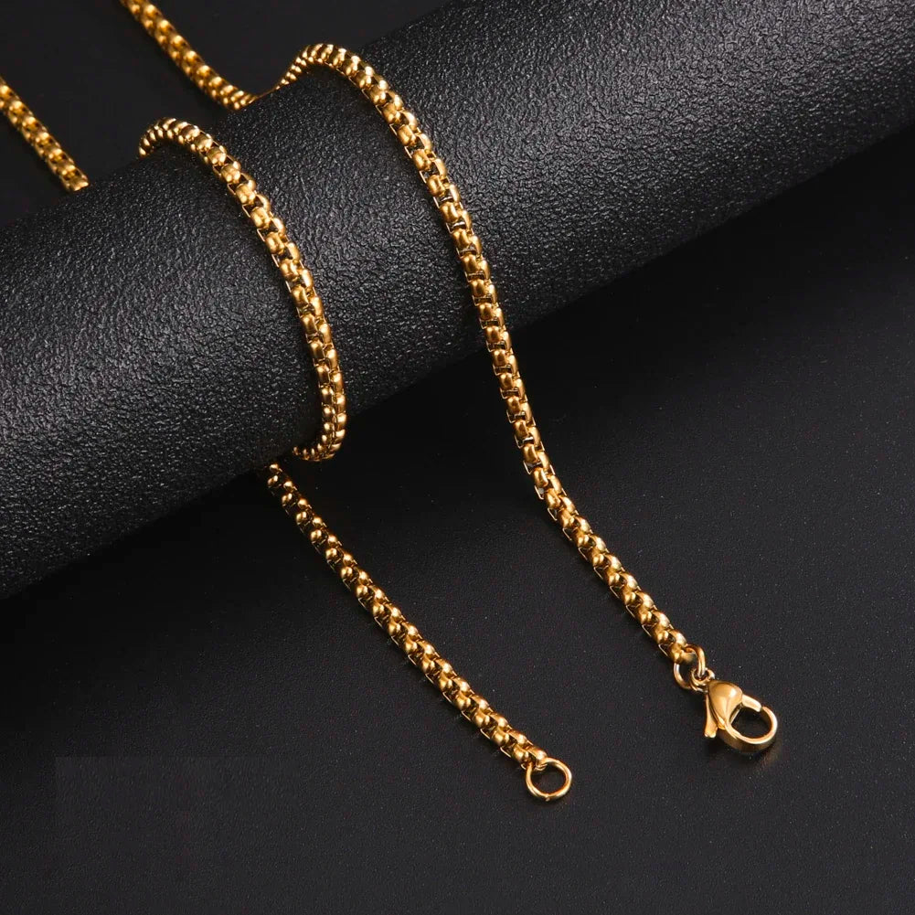 Long Box Chain Necklace Stainless Steel Basic Punk Chains for Men Women