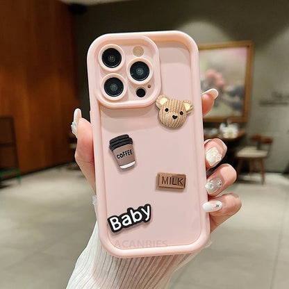 Cute 3D Bear Coffee Cartoon Silicone Case For Iphone 15 14 13 12 11