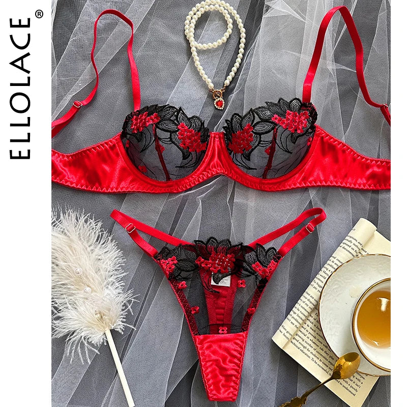 Fancy Lingerie Floral Lace Bra Set Bilizna Luxury Well Looking Underwear