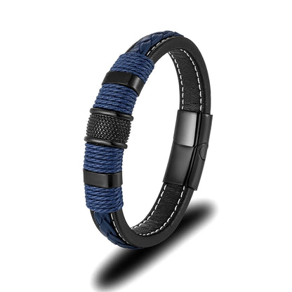 Punk Multilayer Braid Leather Magnetic Buck Men Bracelet