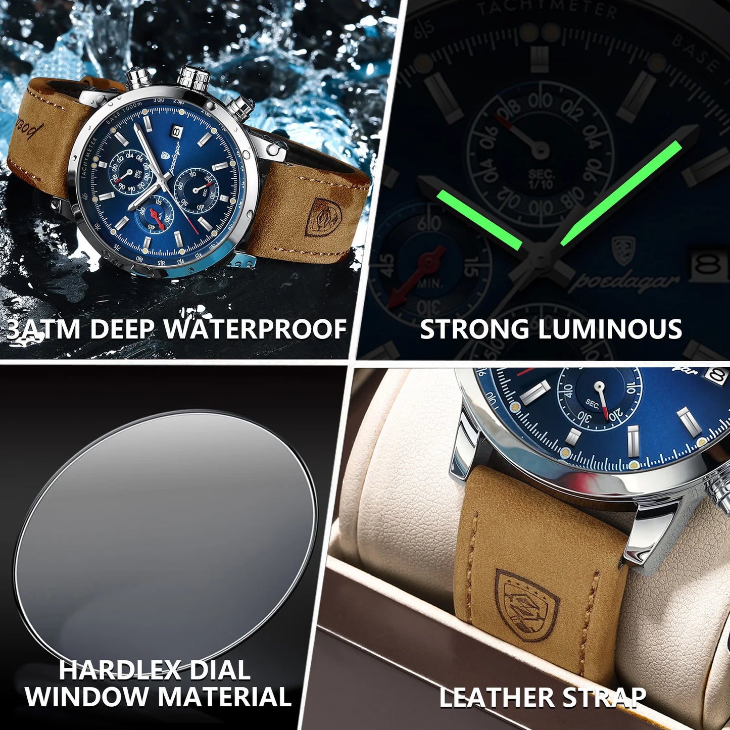 Luxury Wristwatch for Man Waterproof Luminous Chronograph Date Mens Watch