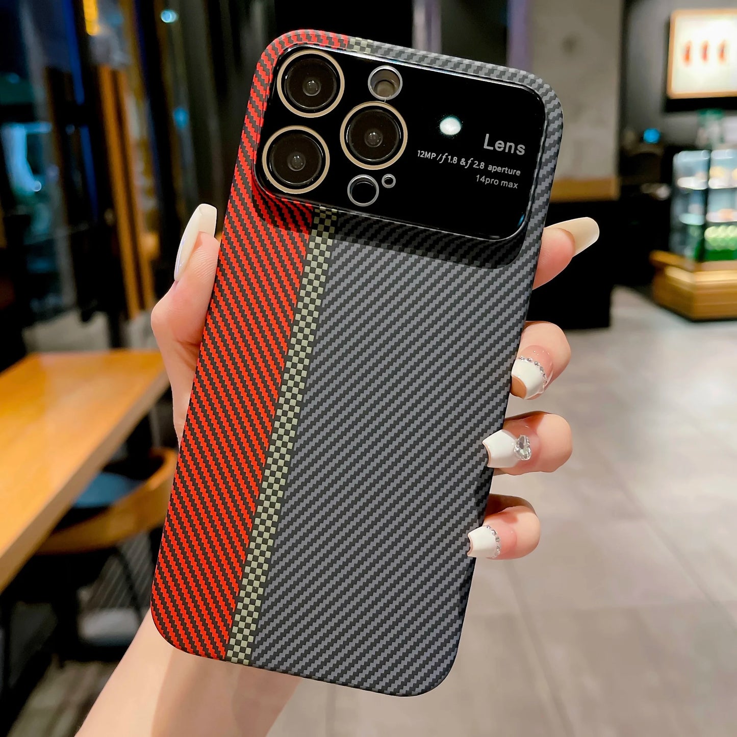 Carbon Fiber Large Lens Phone Case For iPhone 11 12 13 14 Pro Max