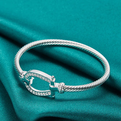 925 Sterling Silver Horseshoe Buckle Bangle For Women