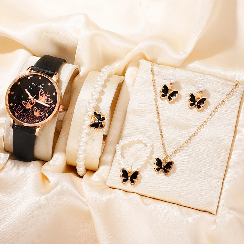 6PCS Set Women Fashion Quartz Watch Jwelry Set