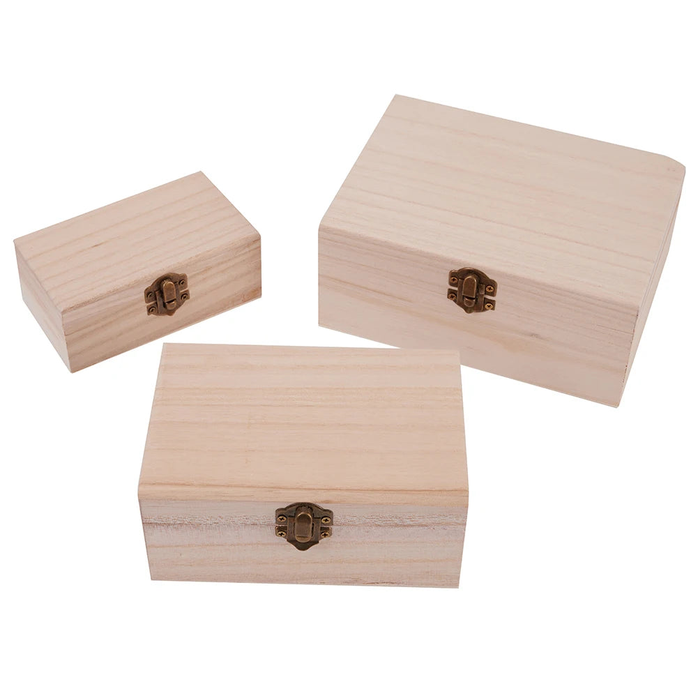 Wooden Square Hinged Storage Boxes Craft Gift Box