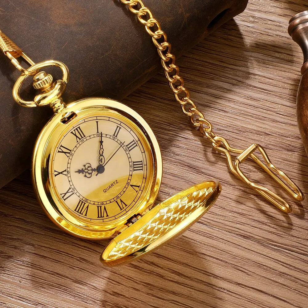 Roman Numeral Quartz Pocket Watch Necklace Pendant