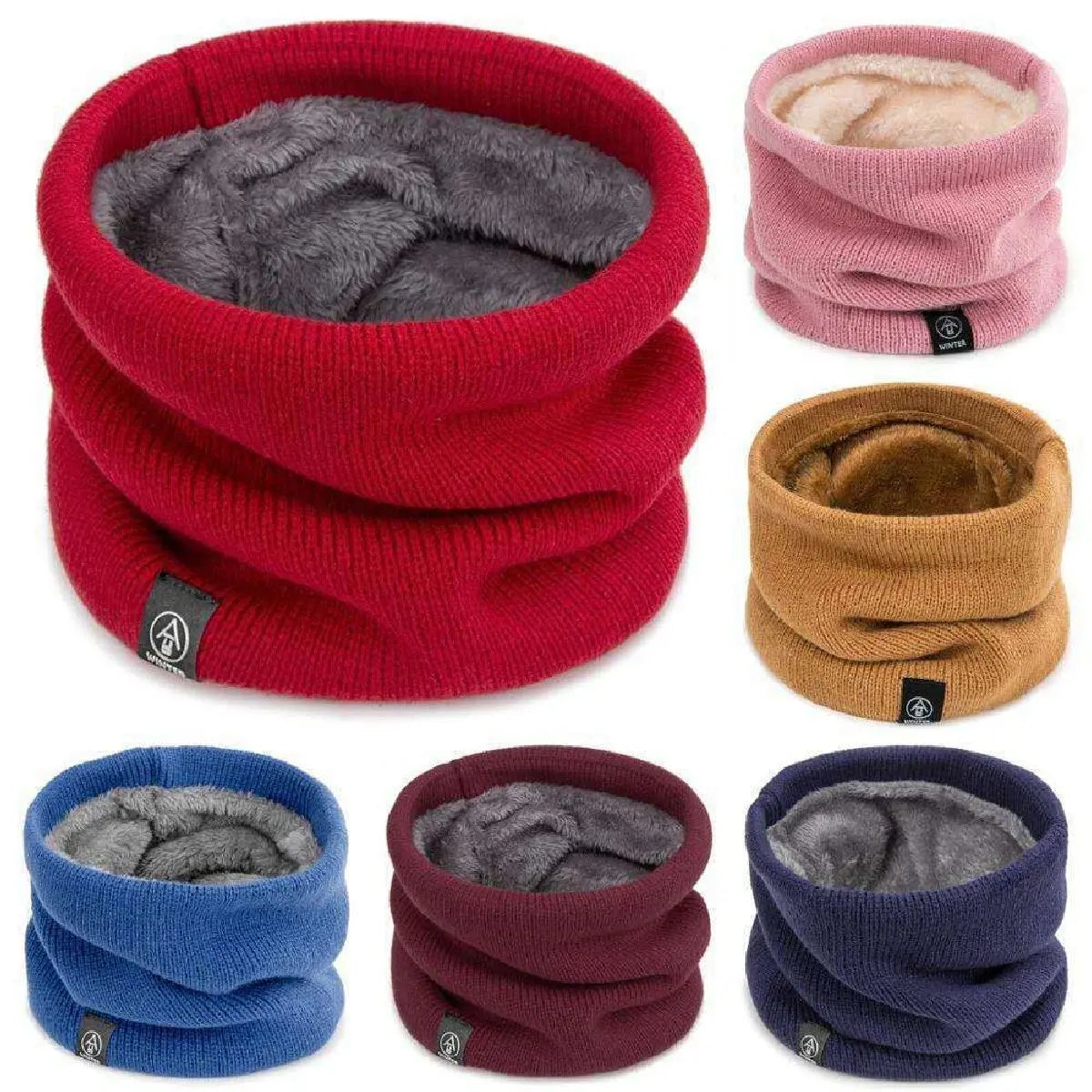 Solid Winter Plush Muffler Woolen Knitting for Women Fleece Neck Scarf