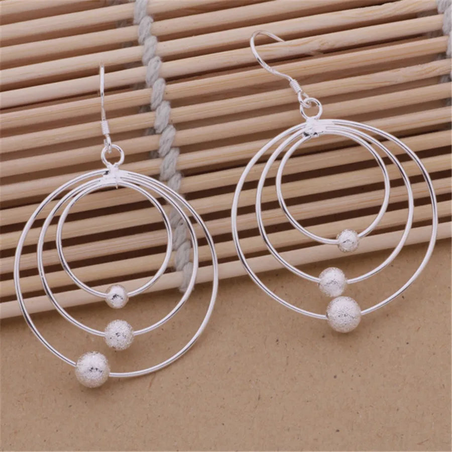 925 Sterling Silver Earrings for Women Three Circle Beads