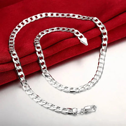 925 Sterling Silver 6MM Geometry Chain Bracelets Necklaces for Women Man