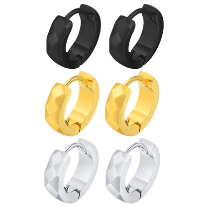 Geometric Huggie Hoop Earrings for Men Stainless Steel Circular Round