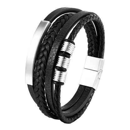 Charm Braid Rope Leather Bracelet For Mens Stainless Steel Magnetic Buckle