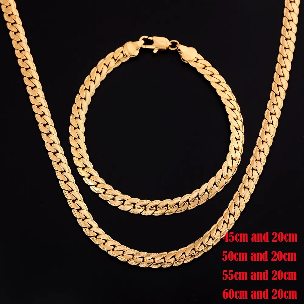 Chain Bracelets Necklace Set For Womens Mens