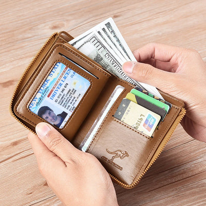 Mens Wallet Leather Card Holder Zipper RFID Protection Purse