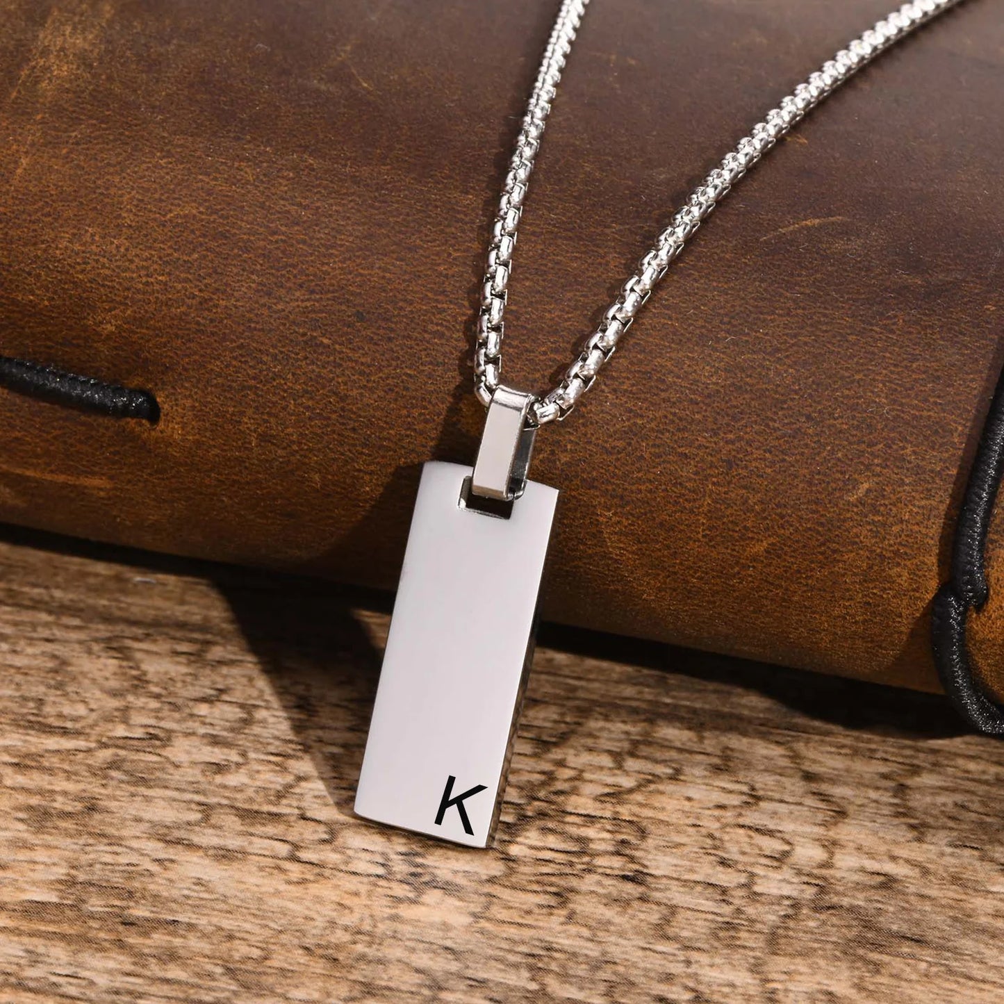 Mens Initial Vertical Bar Necklaces Waterproof Stainless Steel