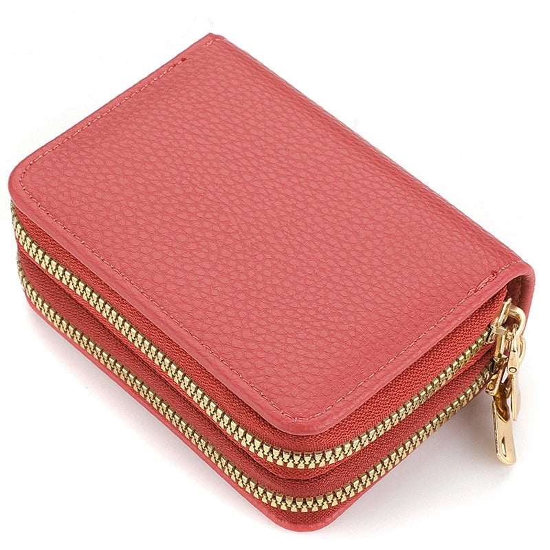 Womens Double Zipper Wallet Short Credit Card Holder Coin Purse