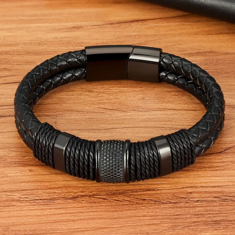 Vintage Woven Mens Leather Rope Wrap Bracelet