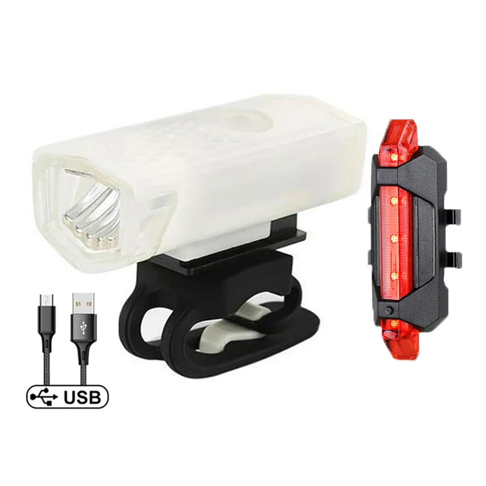 USB Rechargeable Bike Light Set Front Light with Taillight Easy to Install