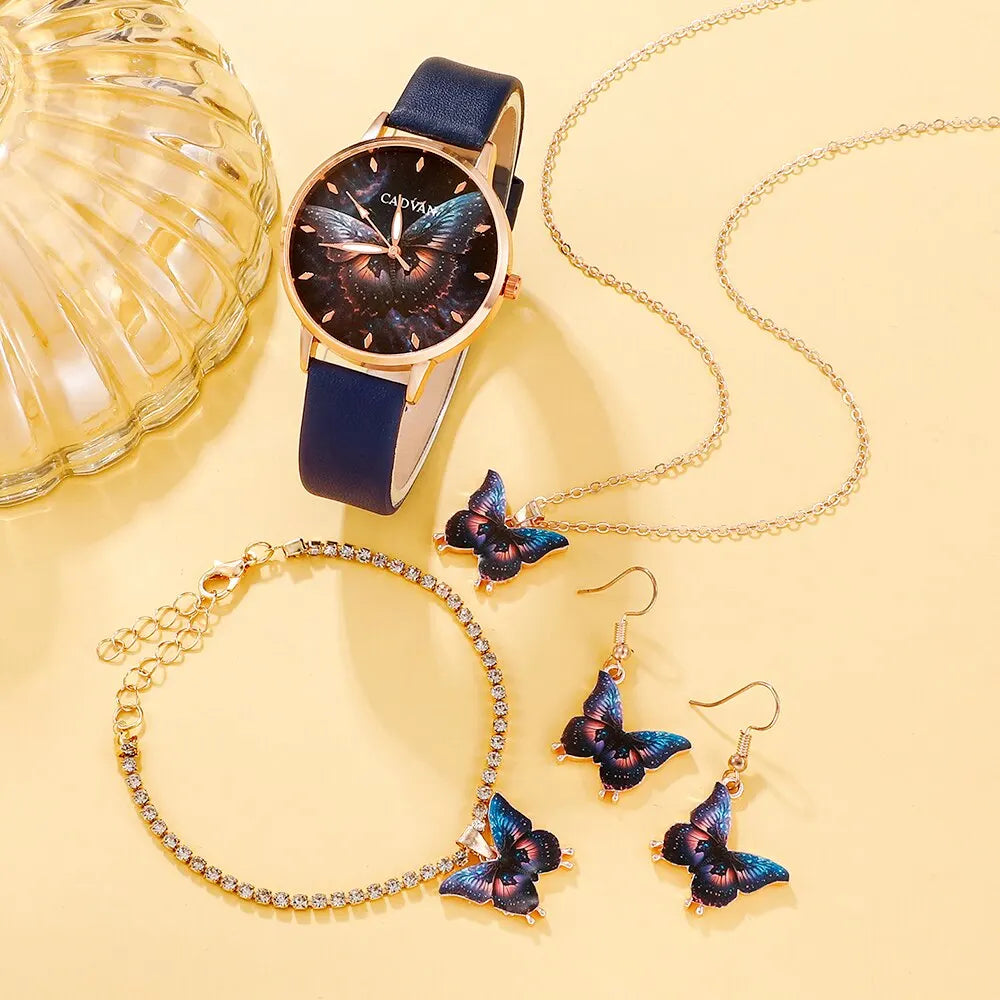 Butterfly Womens Quartz Watch With Earrings Necklace Bracelet Set