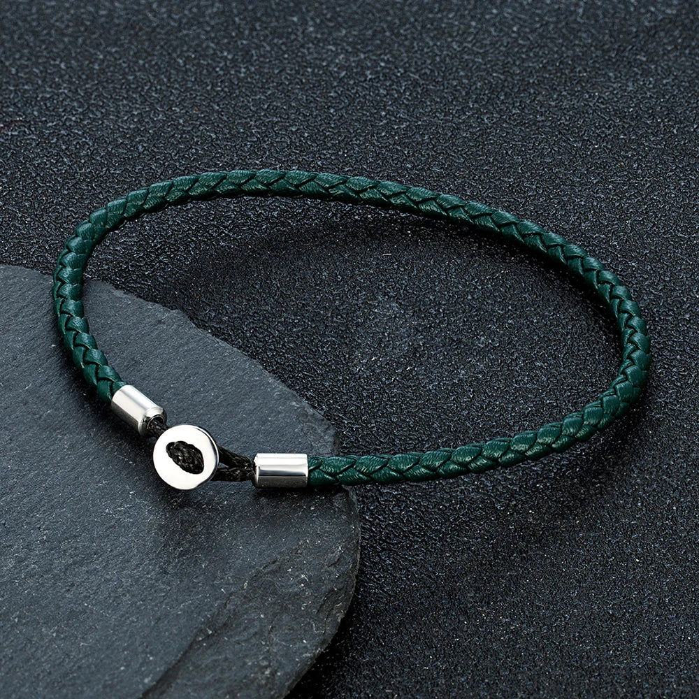 Unisex Simple Style Stainless Steel Button Braided Leather Bracelet