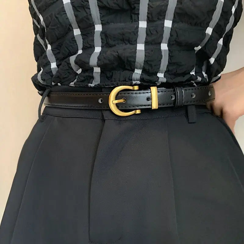 Womens Trend Gold Buckle Fashion Casual Versatile Thin Soft PU Leather Belt