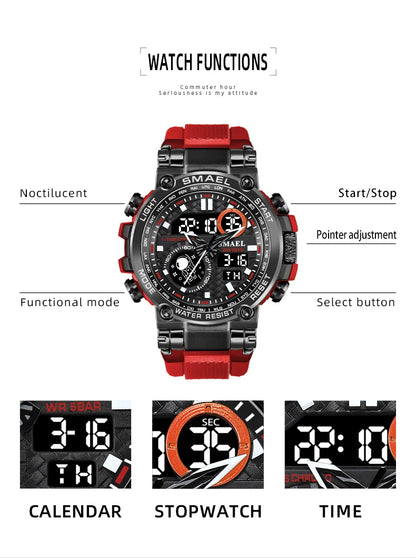 Mens Military Digital Quartz Watch Waterproof 50M Wristwatch