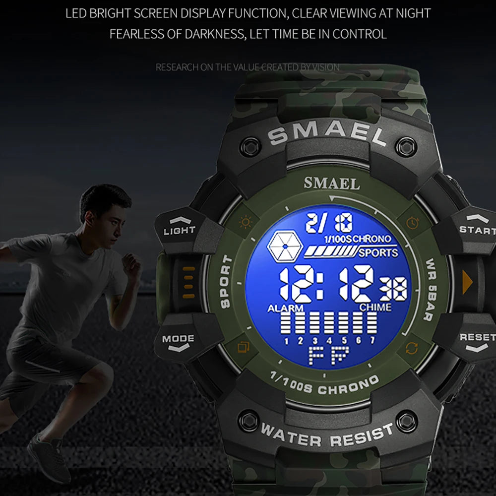 Mens Military Digital Watch LED Sports Alarm 50m Waterproof Wristwatch