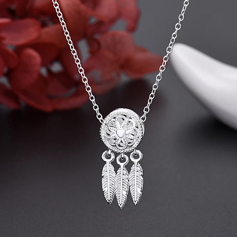 925 Sterling Silver Charm Necklace Earring Set for Women