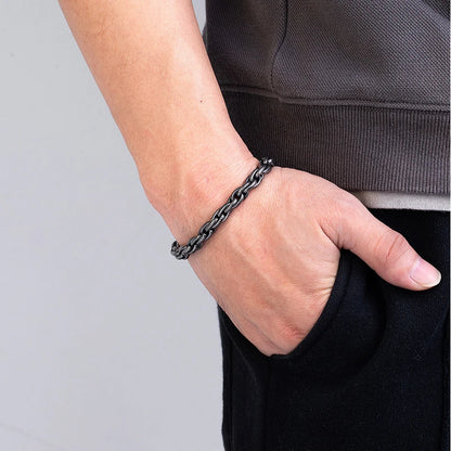 Vintage Oxidized Black Link Motocycle Cuban Chain Mens Bracelet