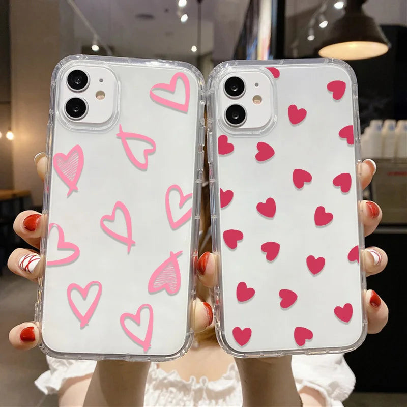 Love Heart Clear Phone Case For iPhone 16 15 14 Pro Max Shockproof