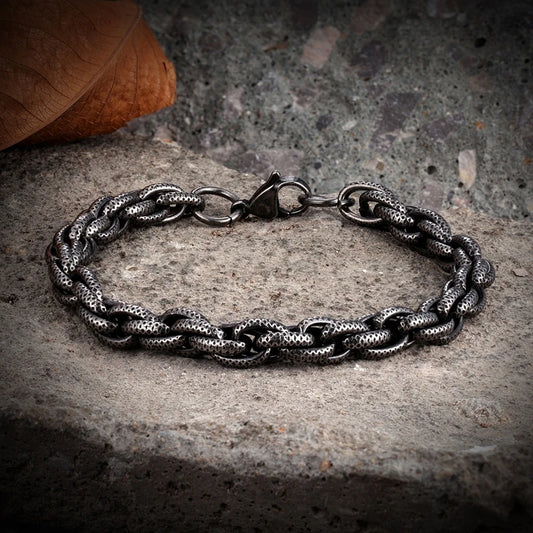 Vintage Oxidized Black Link Motocycle Cuban Chain Mens Bracelet