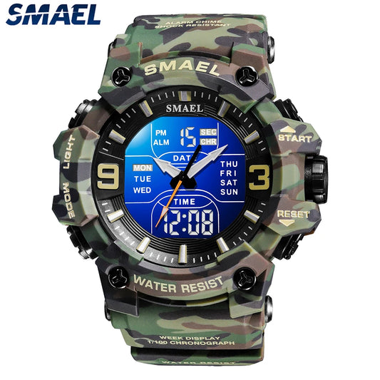 Mens Sport Watch Waterproof Alarm Dual Time Digital Military Wristwatch