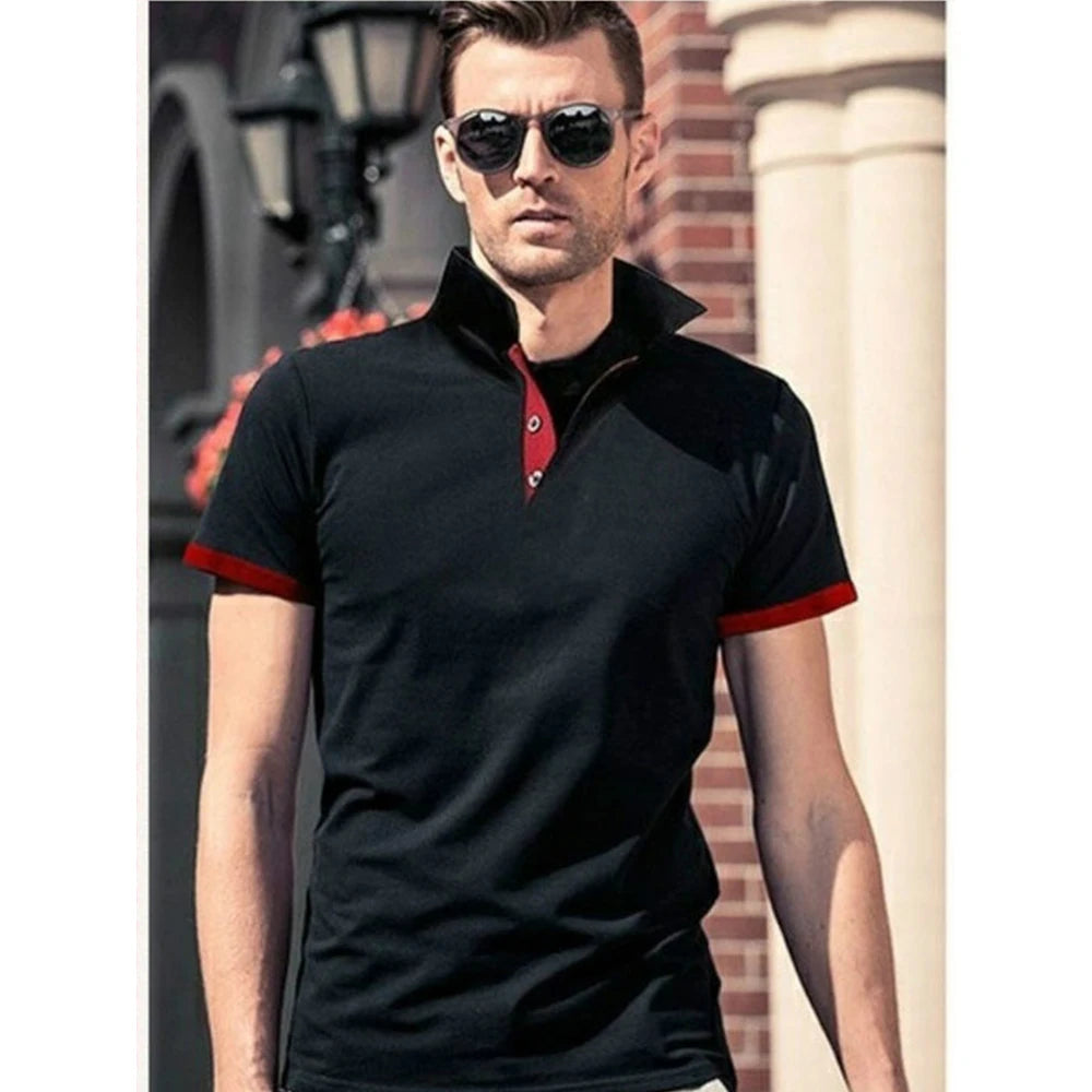 Mens Polo Shirt Short Sleeve Polo Shirts Contrast Color Casual