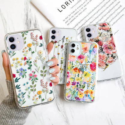 Flower Shockproof Clear Phone Case For iPhone 16 15 14 Pro Max