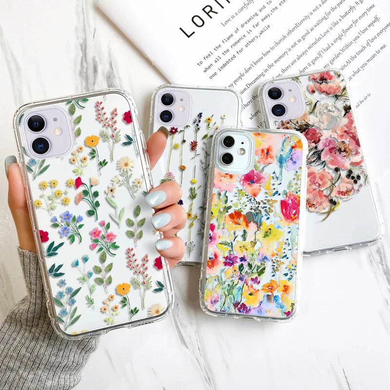 Flower Shockproof Clear Phone Case For iPhone 16 15 14 Pro Max