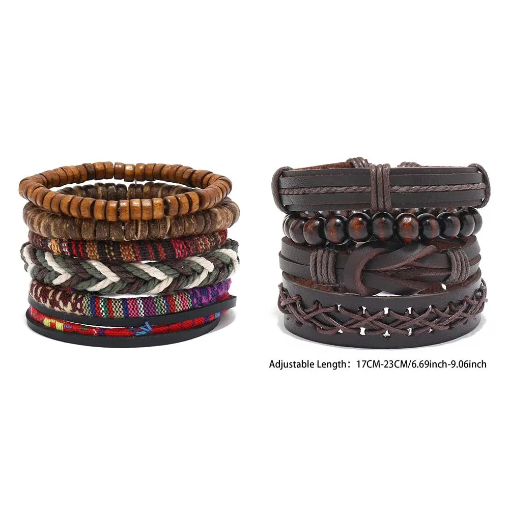 4pcs Set Braided Wrap Leather Mens Bracelet Ethnic Tribal Wristband