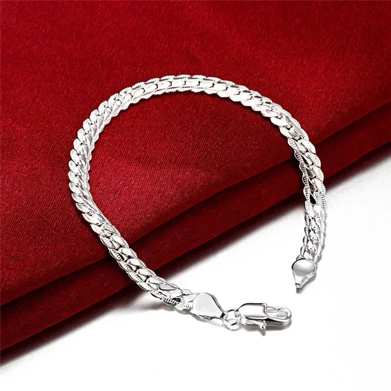 925 Sterling Silver 2 Piece Full Side Chain Unisex Necklace Bracelet Set