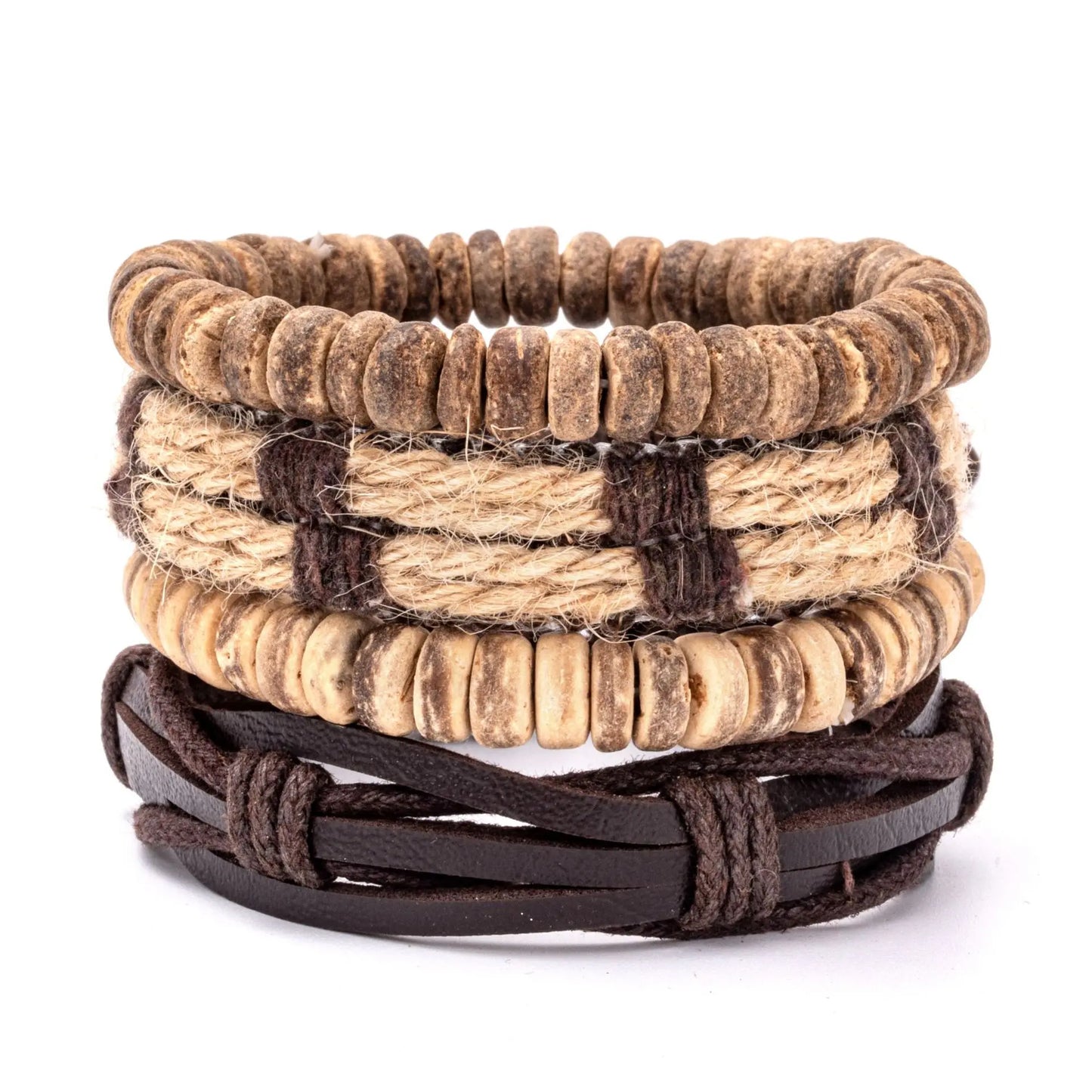 4pcs Set Braided Wrap Leather Mens Bracelet Ethnic Tribal Wristband