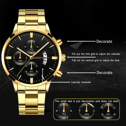 Fashion Mens Stainless Steel Calendar Quartz Watch