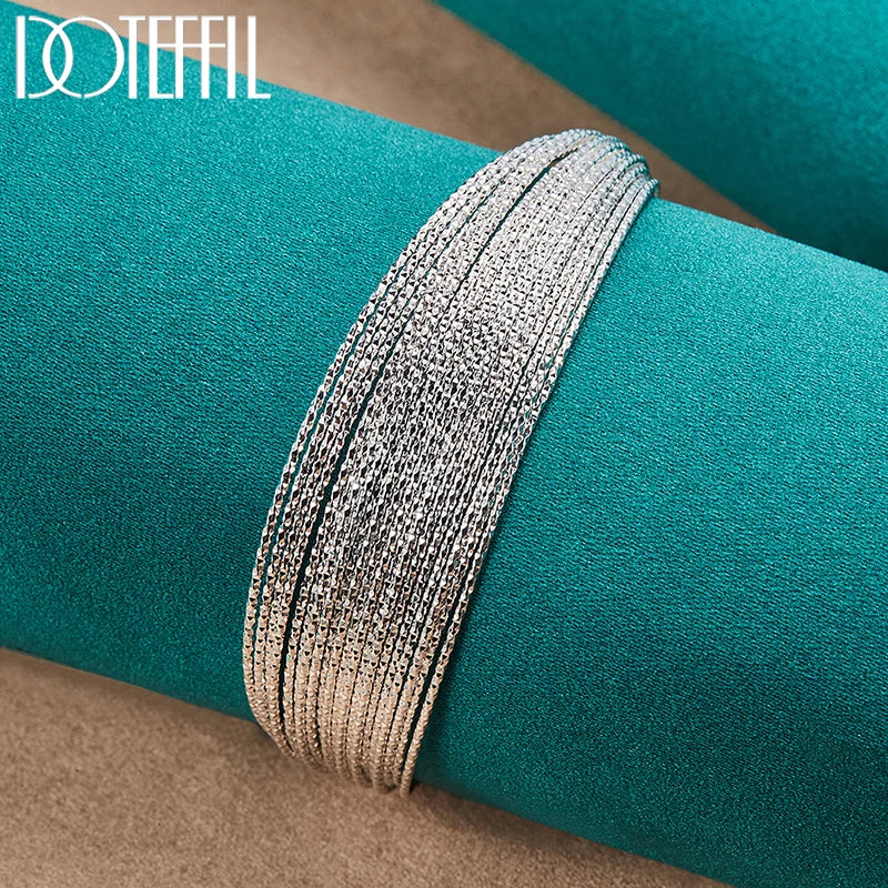 925 Sterling Silver Multiline Bangle Bracelet For Woman Man