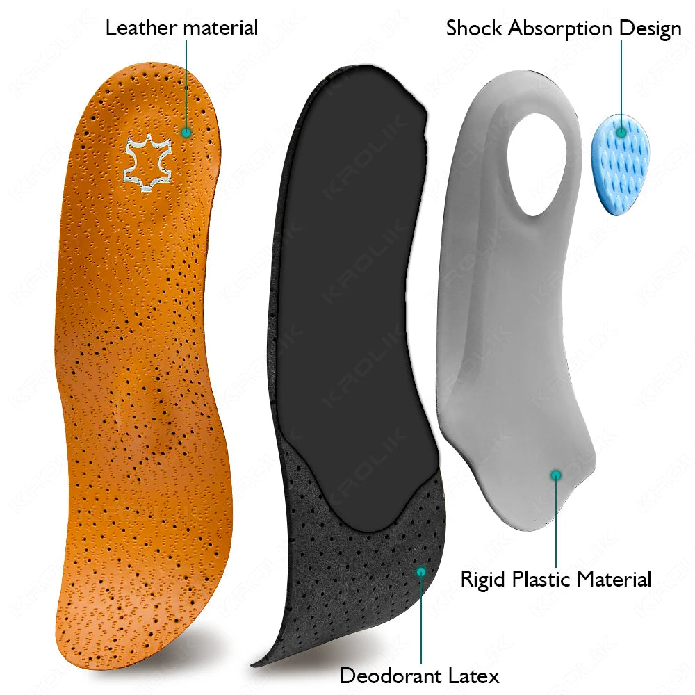 Leather Orthopedic Insole Orthotic Arch Support Antibacterial