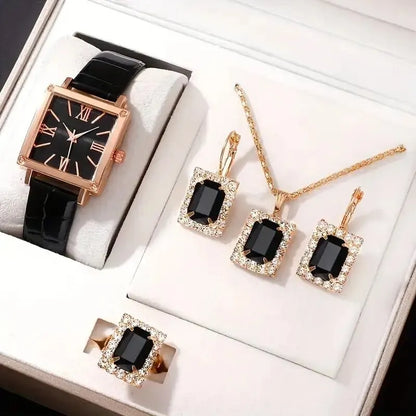 Womens Fashion Quartz Square Watch  Jewelry Set