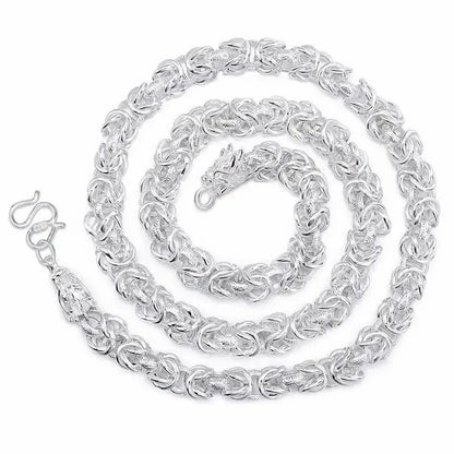 Solid 925 Sterling Silver Necklace For Men 8mm Round Dragon 60cm Charm