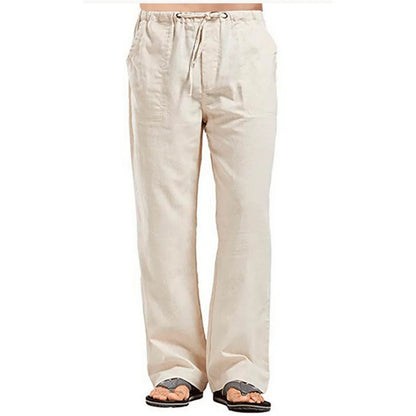 Mens Cotton Linen Pants Summer Solid Color Breathable Linen Trousers