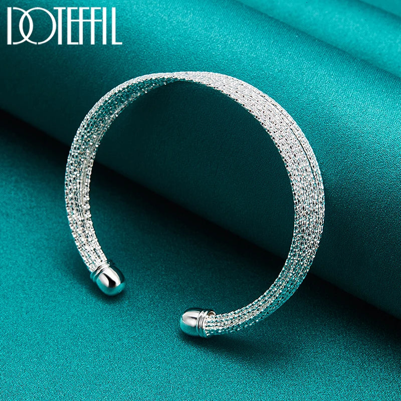 925 Sterling Silver Multiline Bangle Bracelet For Woman Man